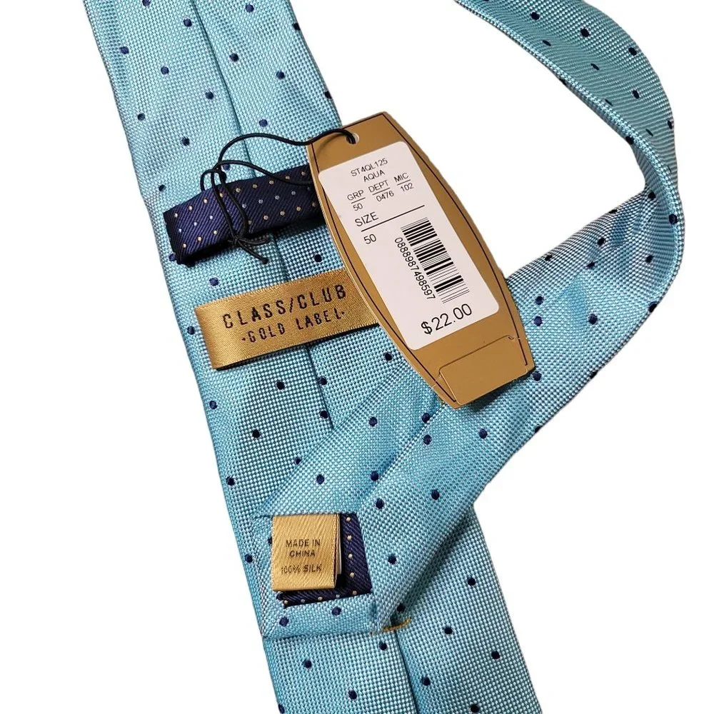 classic/club NWT silk gold label blue polka dot kids tie